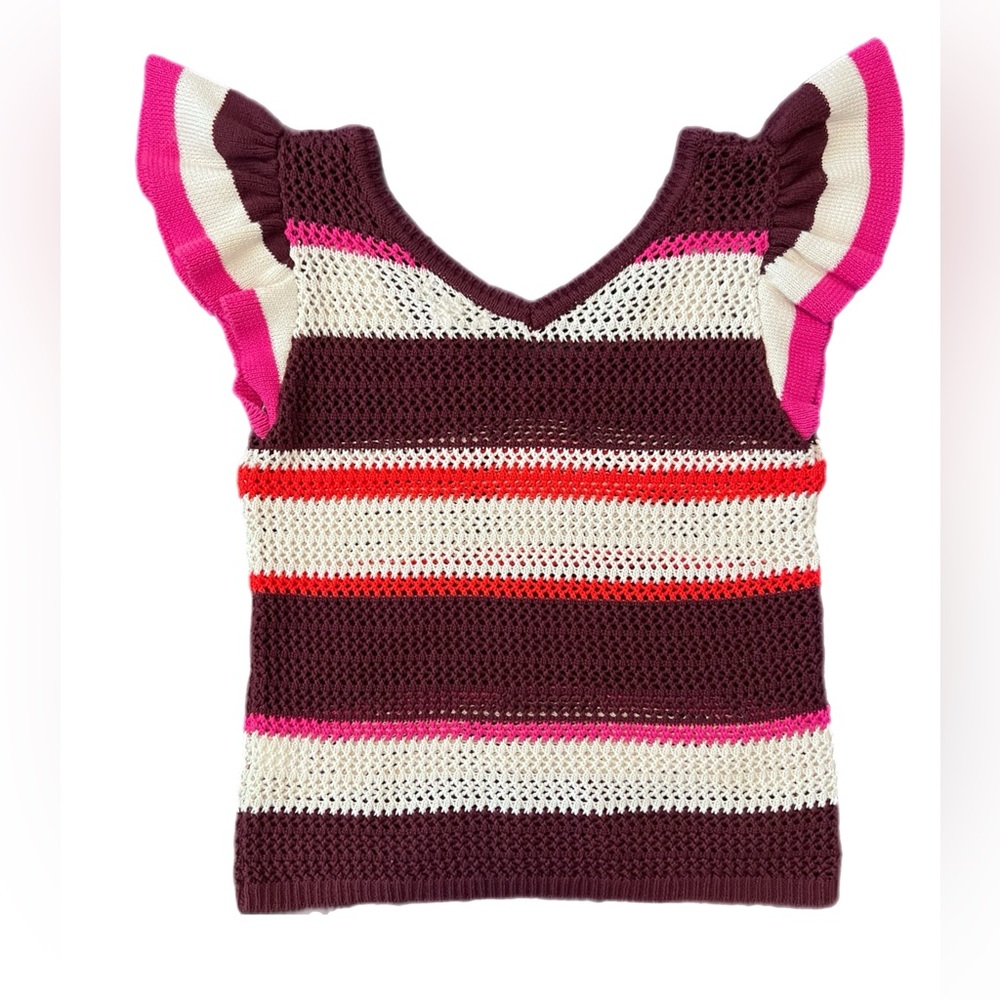 Nine West Women’s Mesh Knit Top - Burgundy, Pink, orange and Cream - Picture 3 of 6